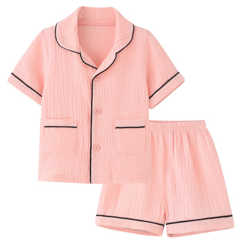 BINIDUCKLING Kids Pajamas Girls Cotton Summer Pjs 8-9 Years Pink - Image 1
